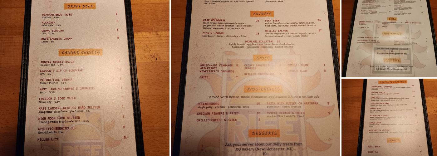 Rise Pizza & Pub Menu