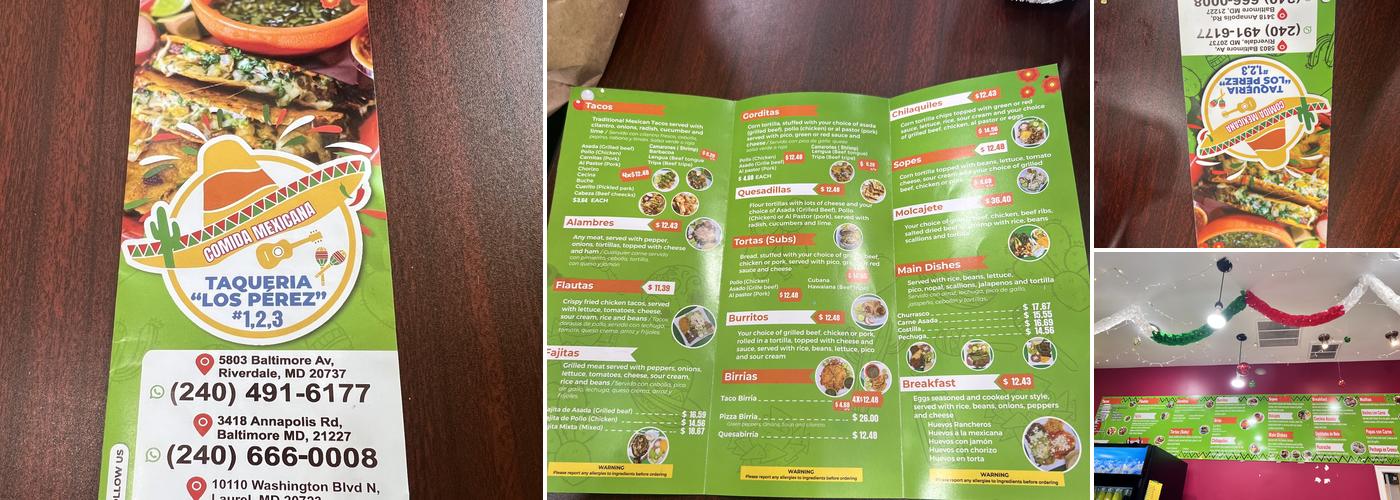 Taqueria los perez Laurel Menu