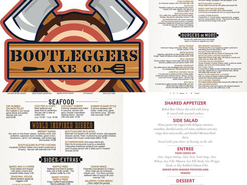 Bootlegger's Axe Co. Menu