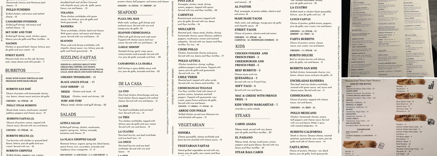 Plaza Azteca Mexican Restaurant 52nd Ave Menu