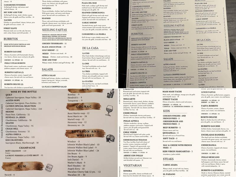 Plaza Azteca Mexican Restaurant 52nd Ave Menu