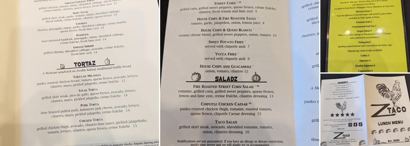 Z Taco Menu