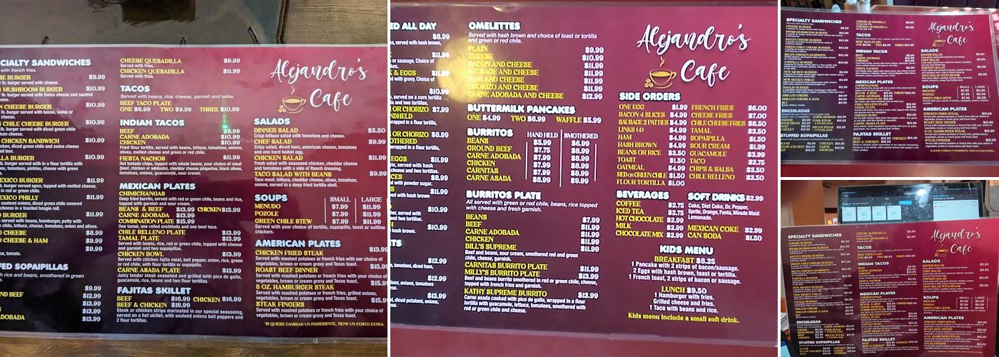 Alejandro’s Cafe Menu