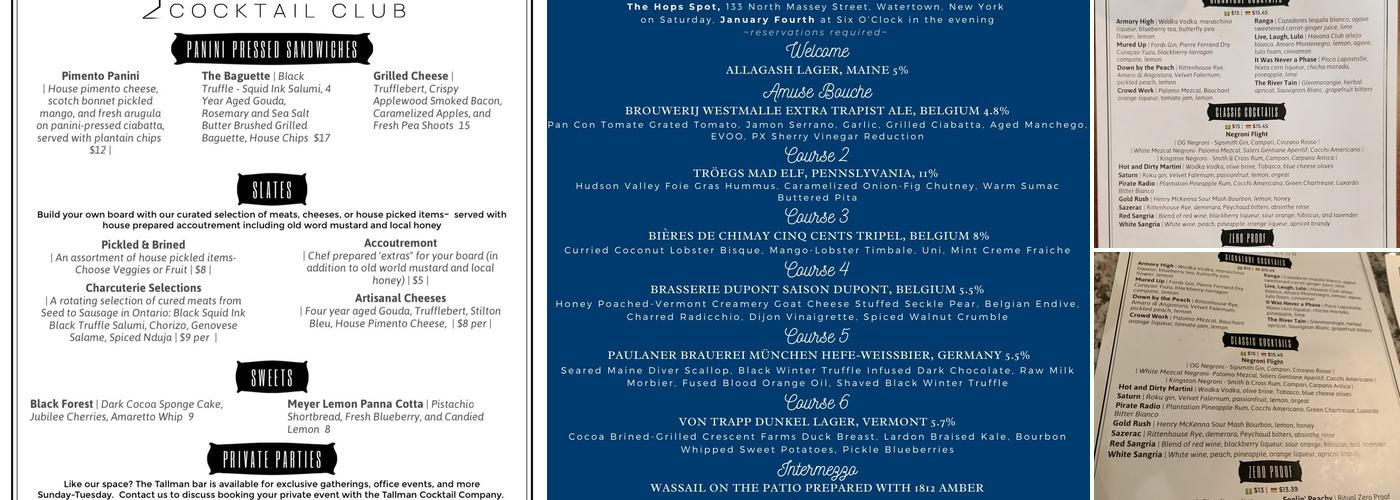 Tallman Cocktail Club Menu