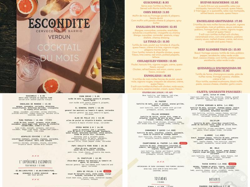 Escondite Menu