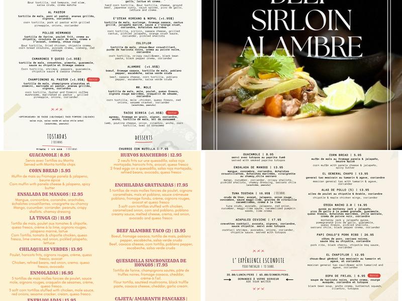 Escondite Menu