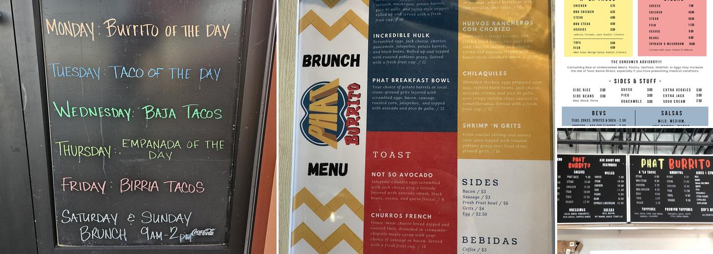 Phat Burrito Menu