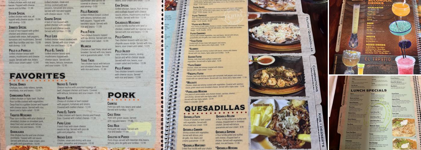 El Tapatio Menu