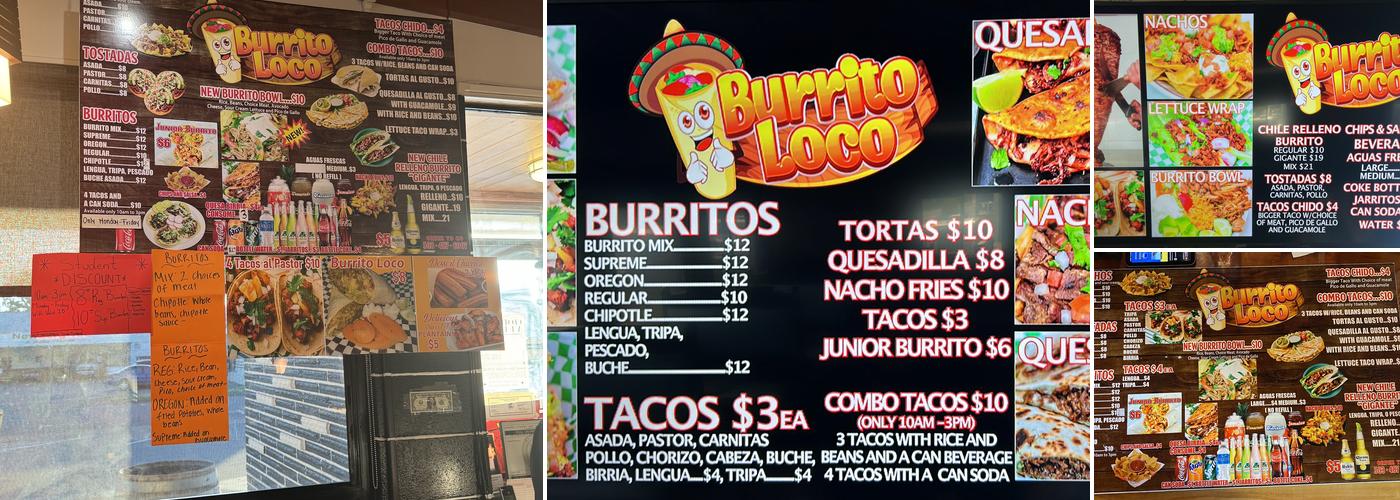 Burrito Loco Menu