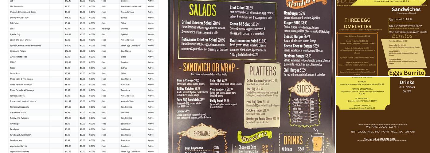 Samanta's Cafe Menu