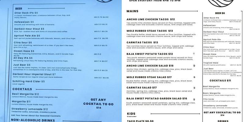 Rock and Reef Brewing Menu