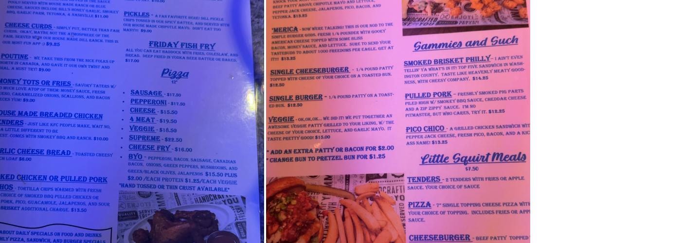 Bill and Roxy's Shenanigans Menu