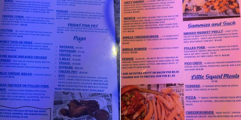 Bill and Roxy's Shenanigans Menu