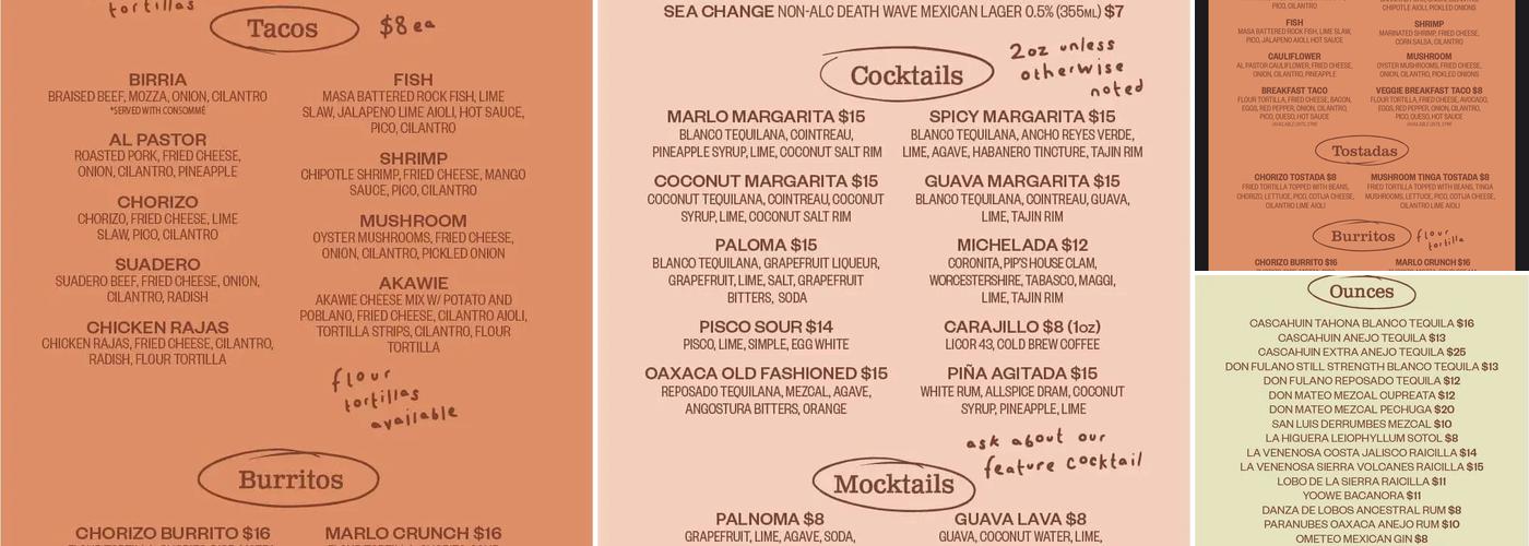 marlo tacos Menu