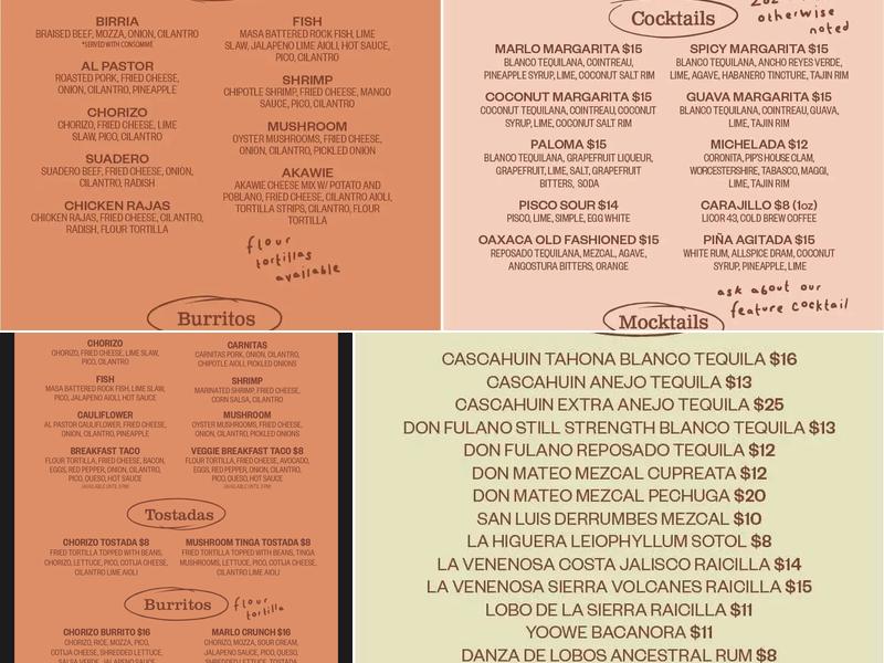 marlo tacos Menu
