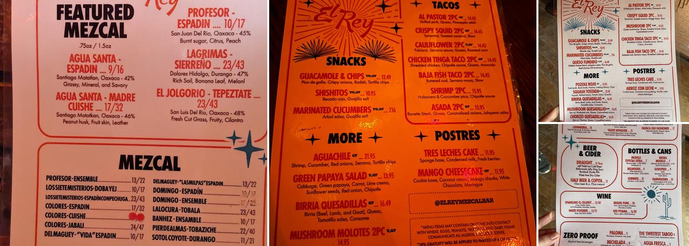 El Rey Mezcal Bar Menu