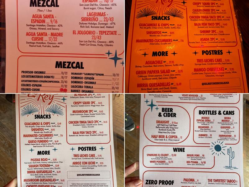 El Rey Mezcal Bar Menu