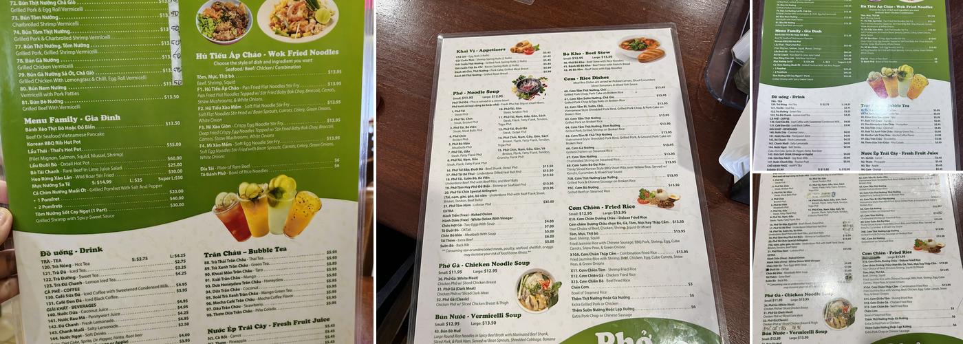 Pho Ghien Menu