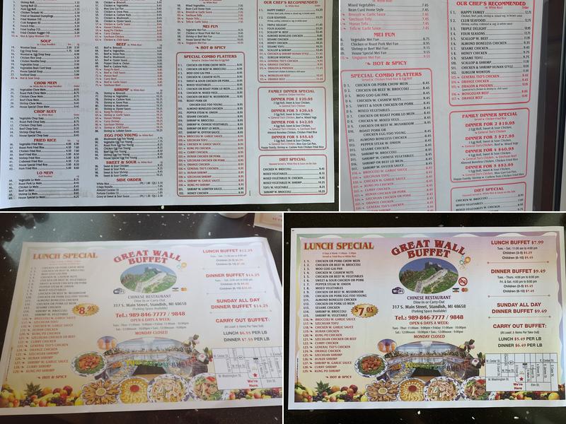 Great Wall Buffet Menu