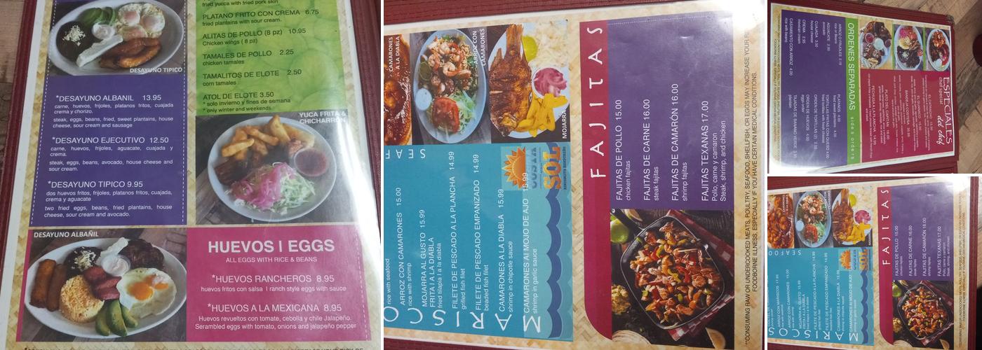 Rincon Hondureńo Restaurant Menu