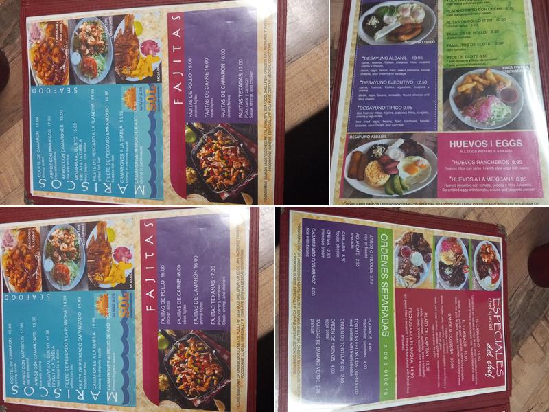 Rincon Hondureńo Restaurant Menu