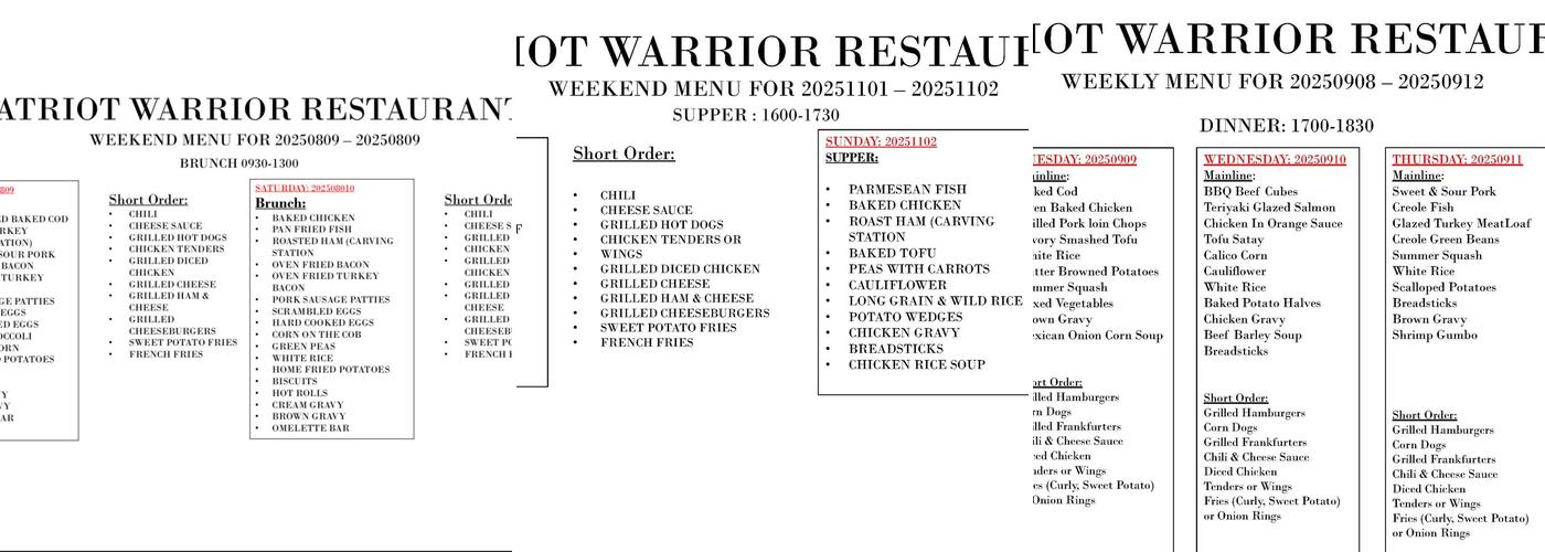 DFac Patriot Inn Menu