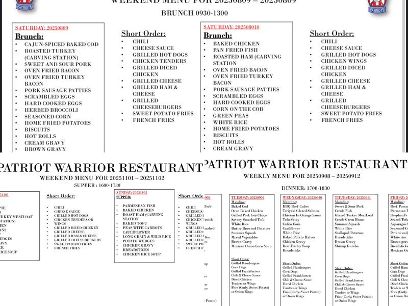 DFac Patriot Inn Menu