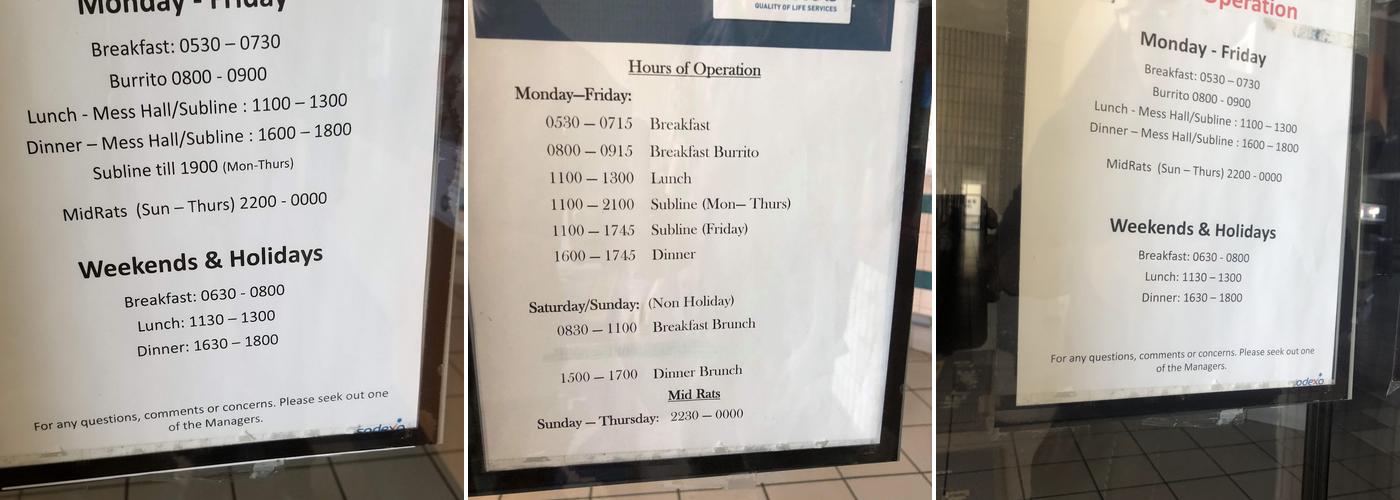 24 Area Messhall Menu