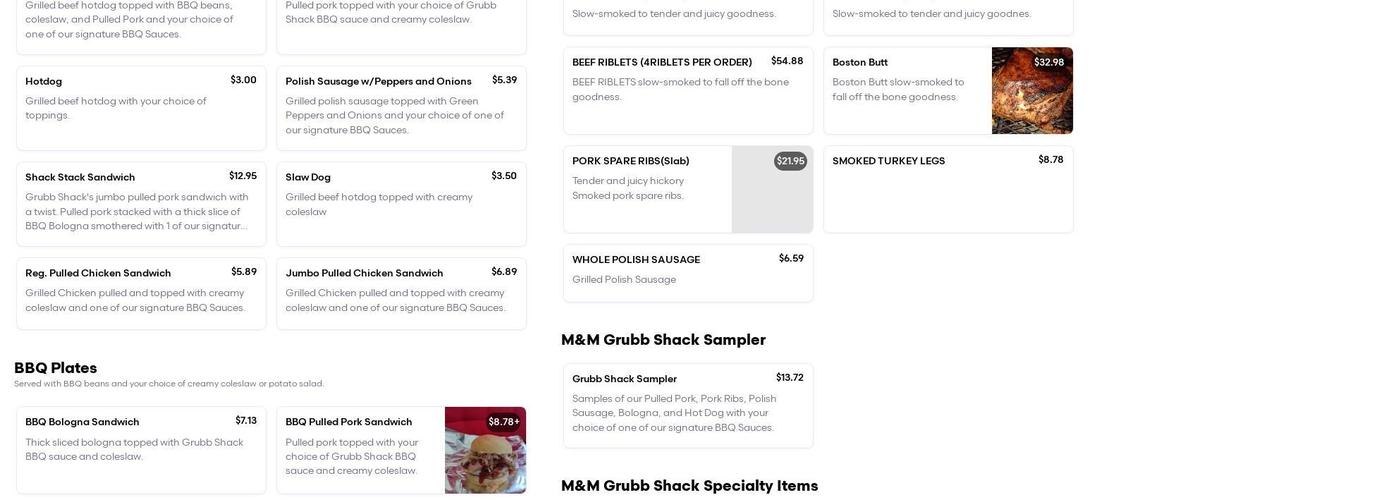 M & M GRUBB SHACK LLC Menu
