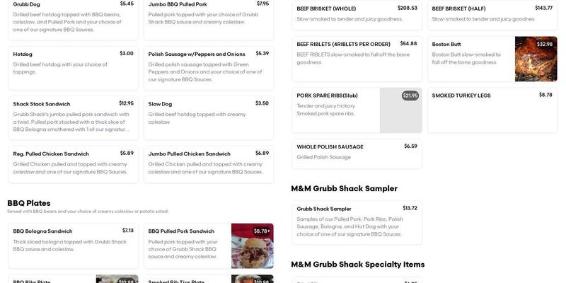 M & M GRUBB SHACK LLC Menu