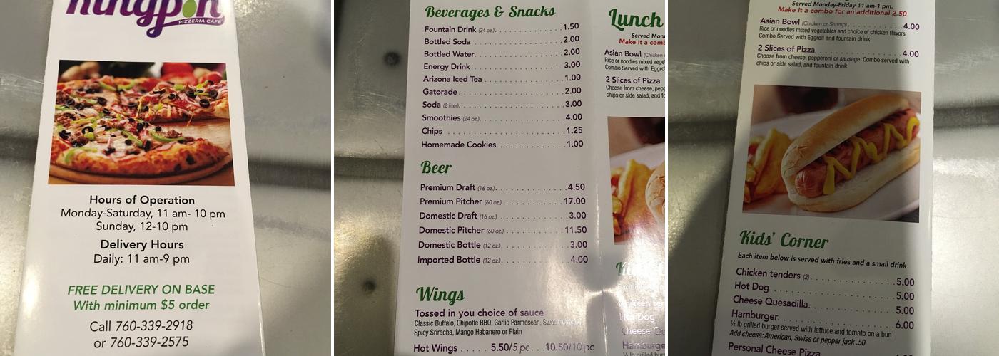 Desert Lanes & Kingpin Pizzeria Cafe Menu