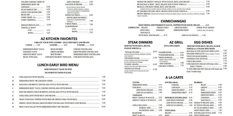 AZ Kitchen Mexican Cafe Menu