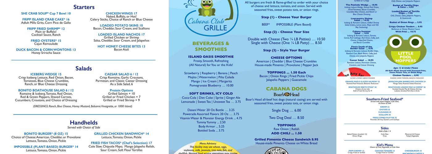 Ocean View Lounge Menu