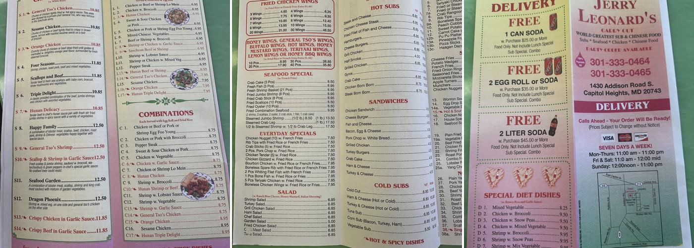 Jerry Leonard's Menu