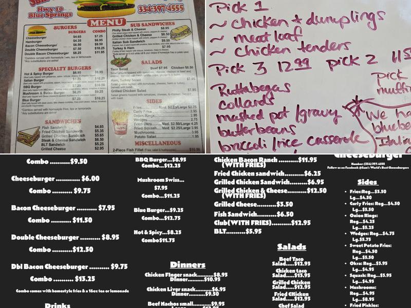 Sam's Worlds Best Cheeseburger Menu