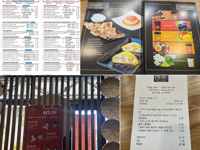 Dough Zone Dumpling House South San Jose Menu