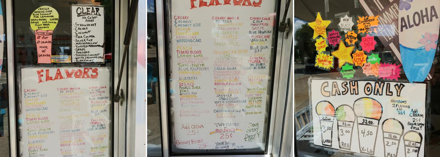 Snowcone Stand Menu
