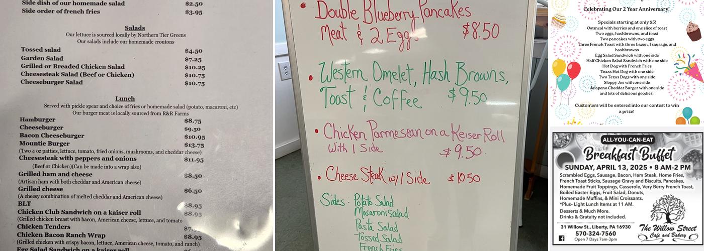 The Willow Street Cafe and Bakery Menu