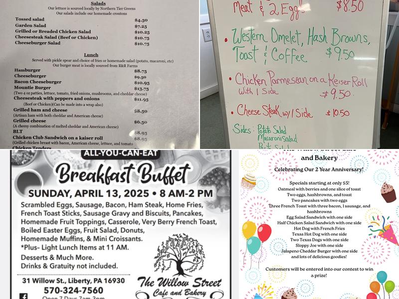 The Willow Street Cafe and Bakery Menu