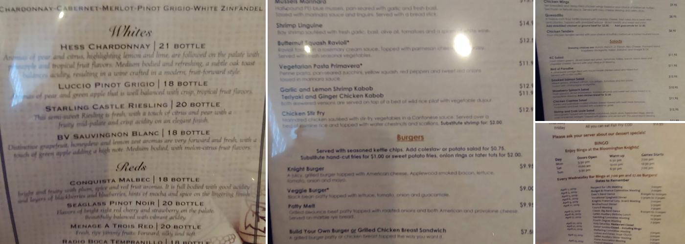 Fireside Room at the Bloomington Event Center Menu