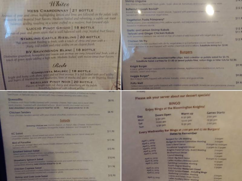 Fireside Room at the Bloomington Event Center Menu