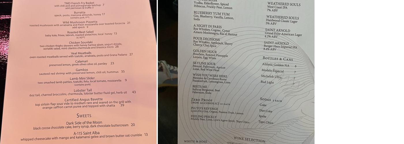 Moon Star Menu
