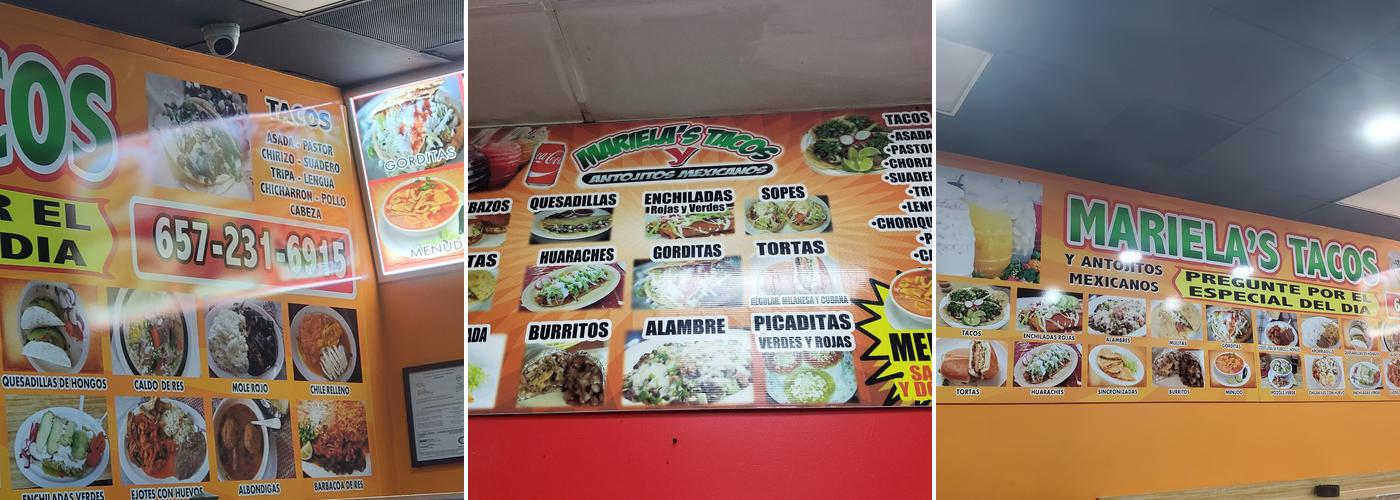Marielas Tacos Menu