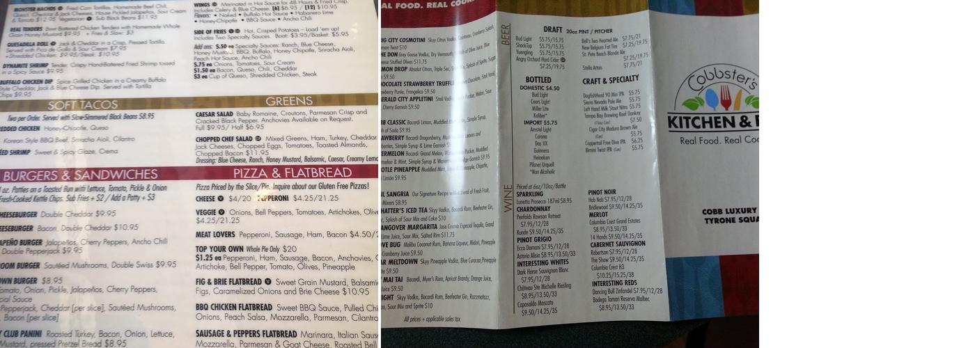 COBBSTERS KITCHEN & BAR Menu