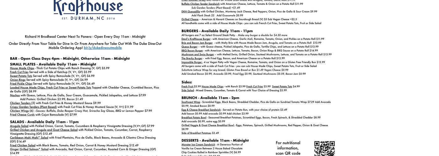 Devil's Krafthouse Menu