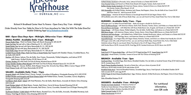 Devil's Krafthouse Menu