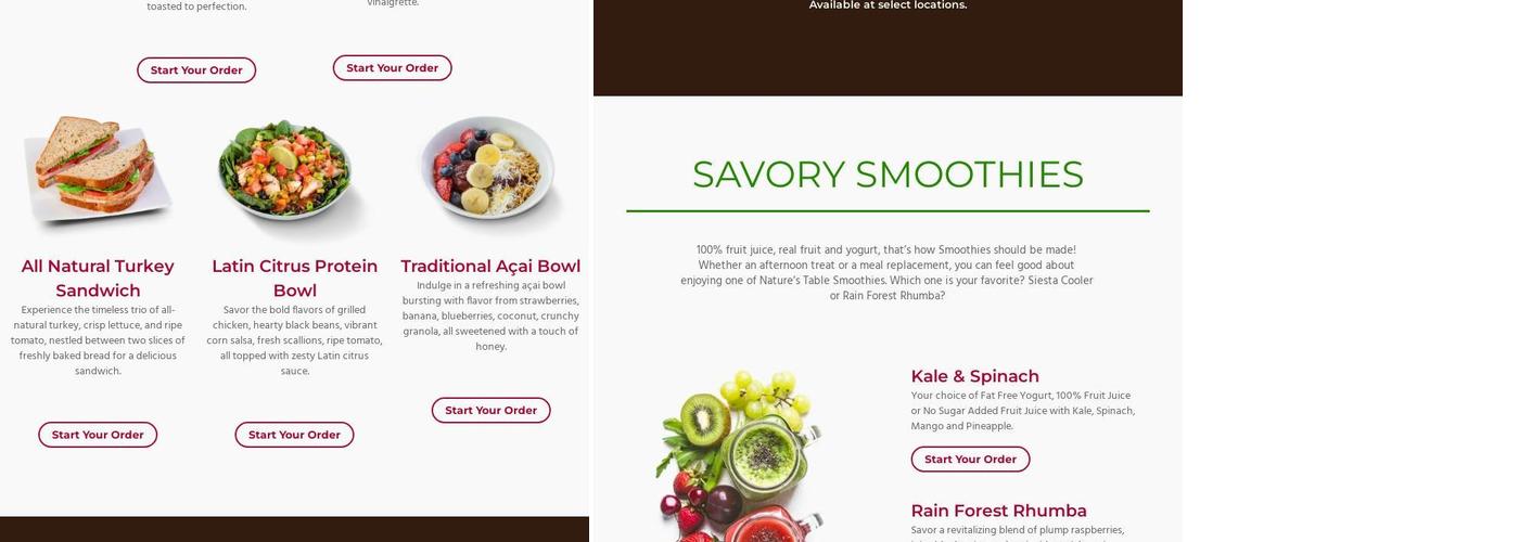 Nature's Table Menu