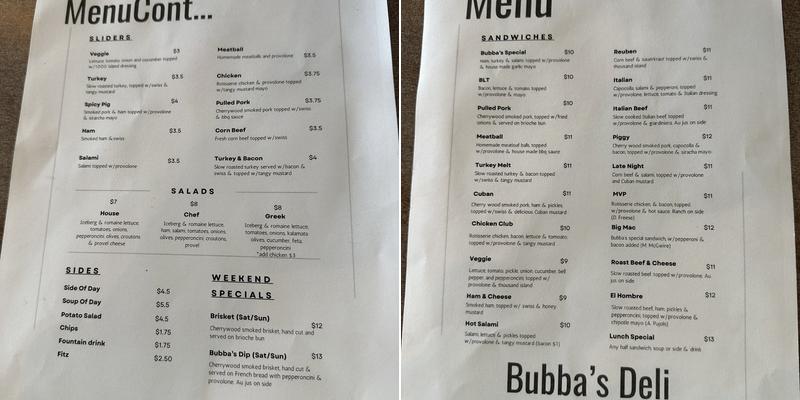 Uncle Bubbas Menu
