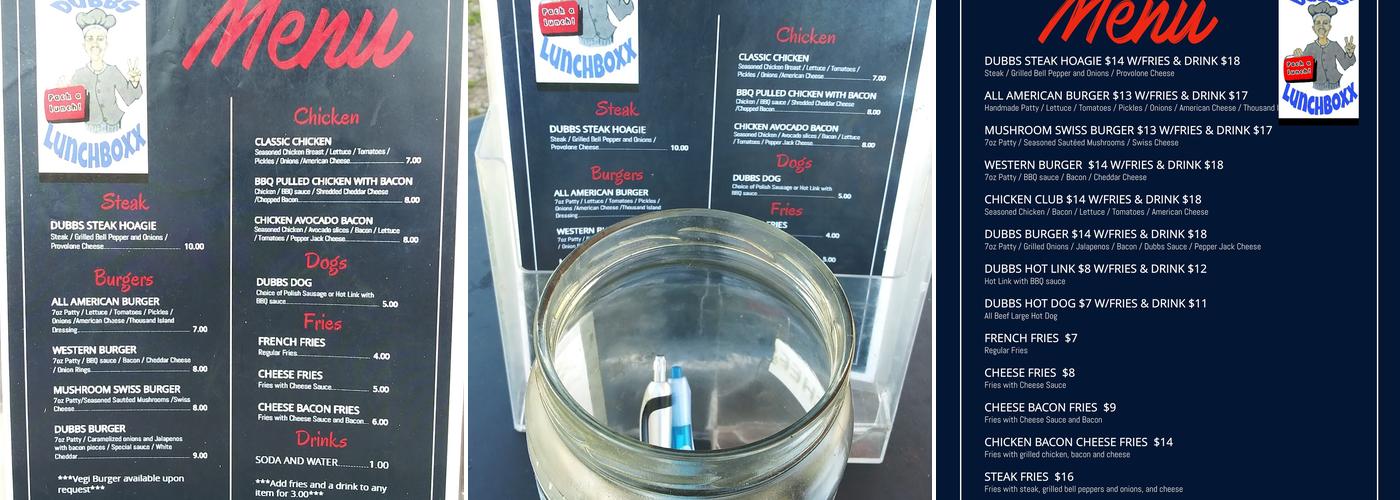 Dubbs Lunchbox Menu