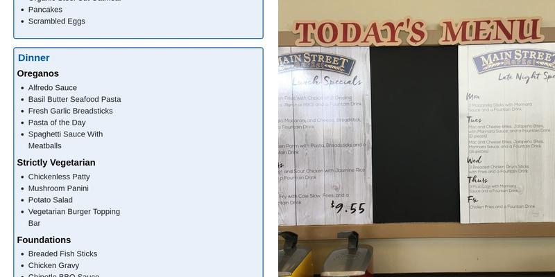 Main St Market Dining Center Menu